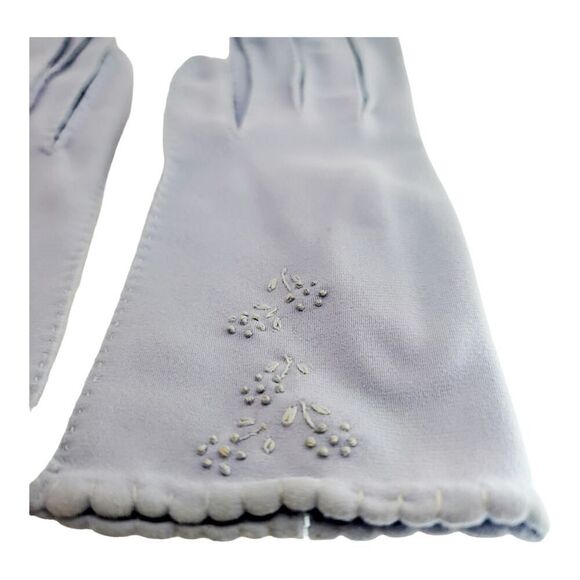 VAN RAALTE Vintage Nylon Size 6.5 Ladies Light Blue Embroidered Women's Glove - Picture 6 of 8